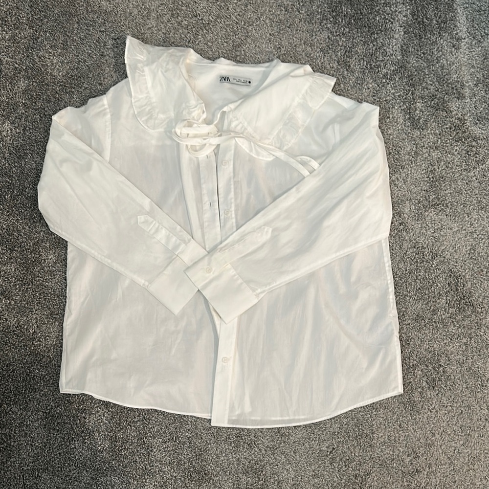 White Kids' Ruffled Collar Shirt